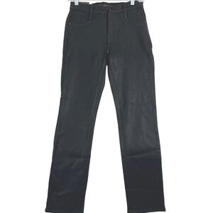 James Jeans Straight Leg Womens 27 Black Coated High Rise Denim NWT Leather Look